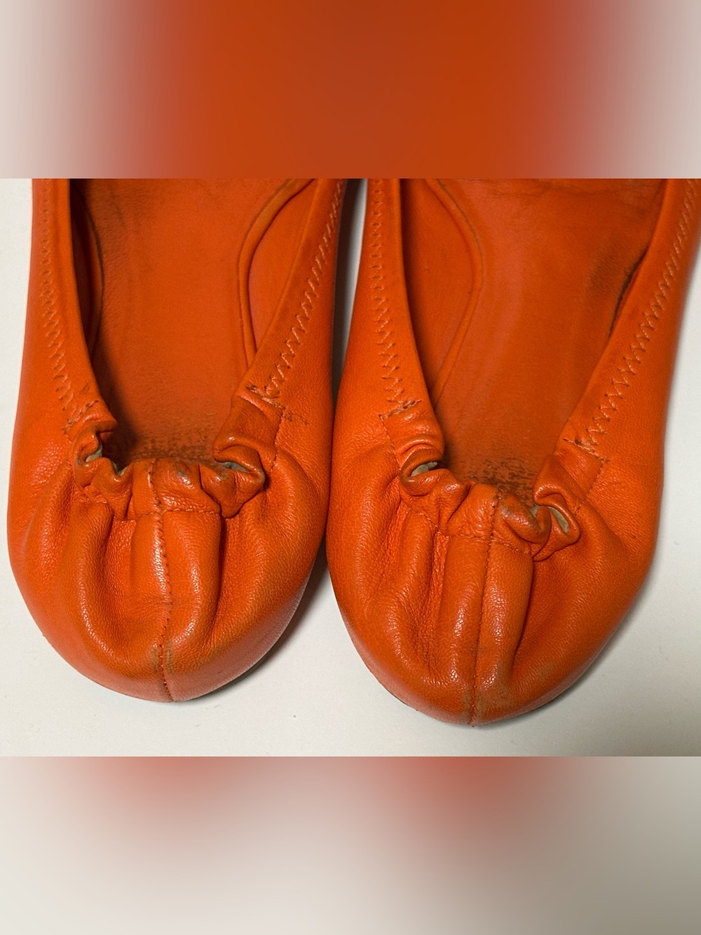 Tory Burch Orange Leather Logo Round-Toe Flats, Women’s Size 7 - Picture 2 of 4